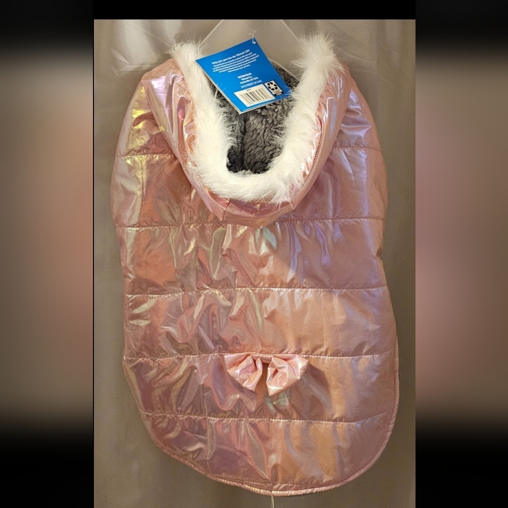 Elegant Pink Dog Coat with Faux Fur Trim